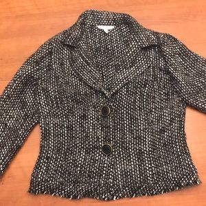 CAbi Black and White Raw Hem Tweed Blazer Jacket